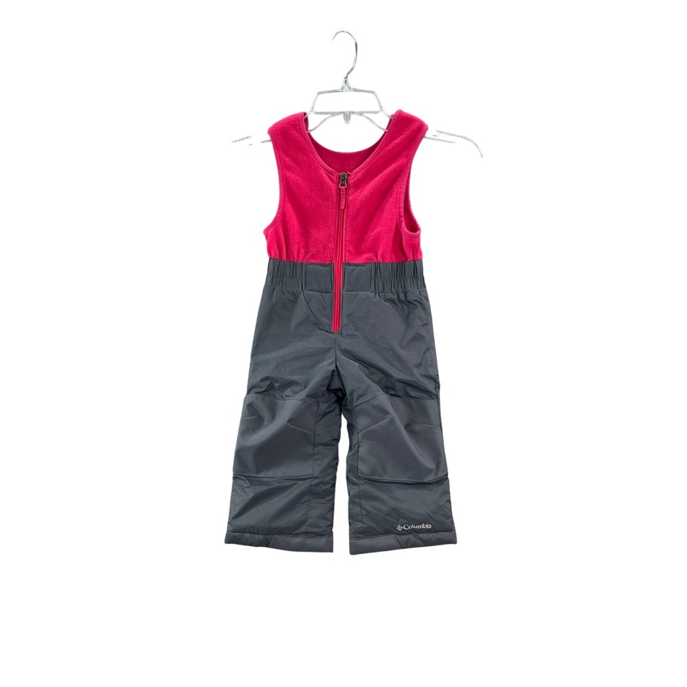 Columbia Snow Bib Bunting Kids 12-18M Pink Gray Fleece Insulated Winter Suit